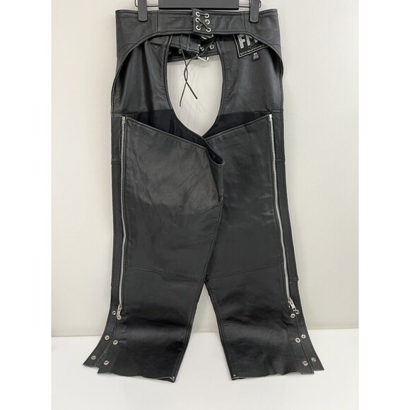 First Manufacturing Co Rally Riding Chaps FMC Black leather Biker Adj waist 2X - Picture 11 of 12